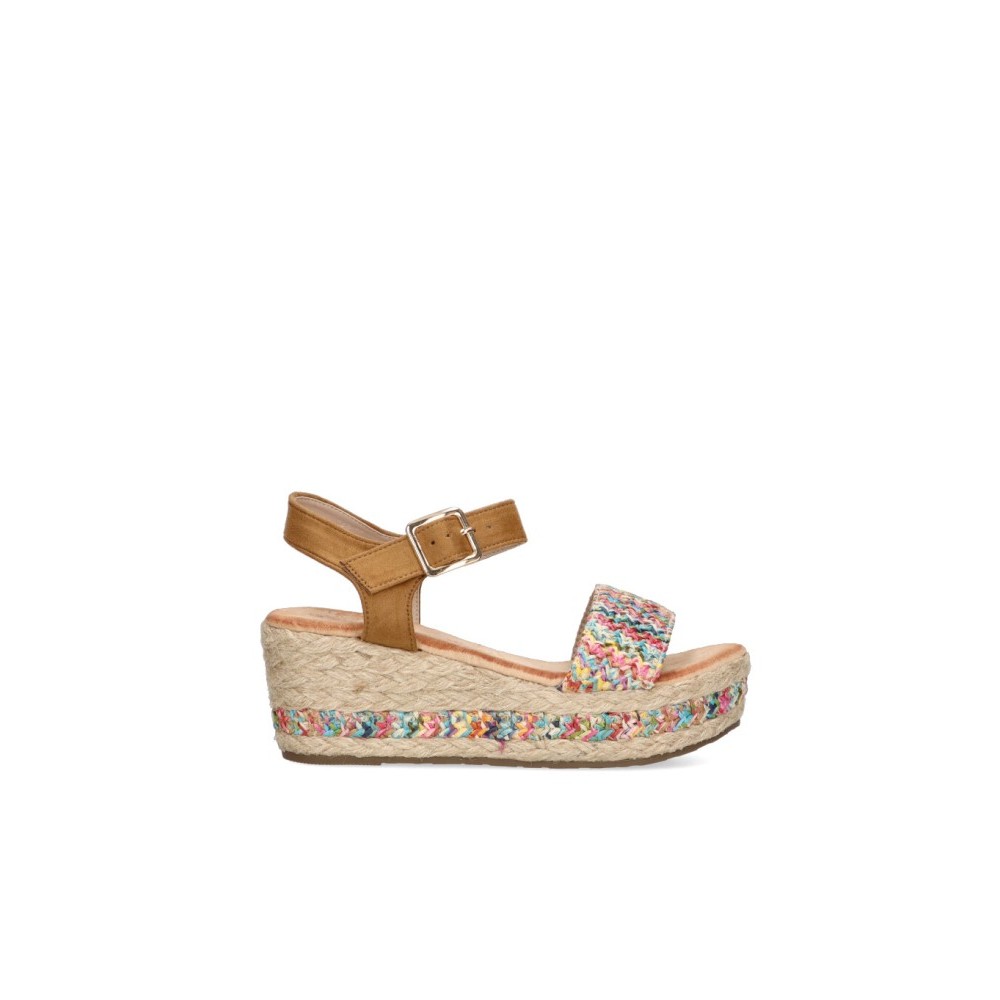 SANDALIA CUÑA YUTE RAFIA MULTICOLOR